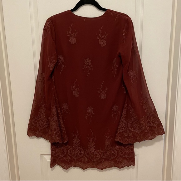 Embroidered Burgundy Tunic Dress - Picture 6 of 6